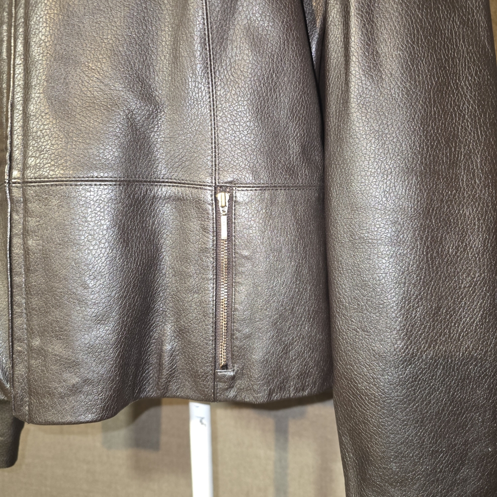 My Weekend Clothes Brown Leather Jacket Removeable Faux Fur Collar Size Large - Picture 2 of 16
